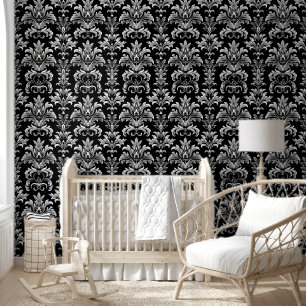 Modern Vintage Black and White Damask Gothic Wallpaper