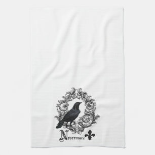 modern vintage black halloween crow tea towel