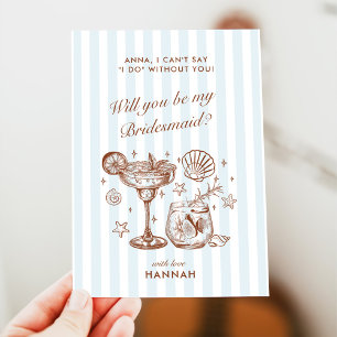 Modern Vintage Blue Bridesmaid Proposal Card
