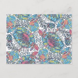 Modern Vintage Blue Yellow Watercolor Floral Postcard