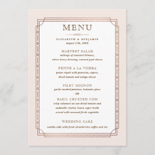 Modern Vintage Blush Pink Rose Gold Foil Wedding Menu