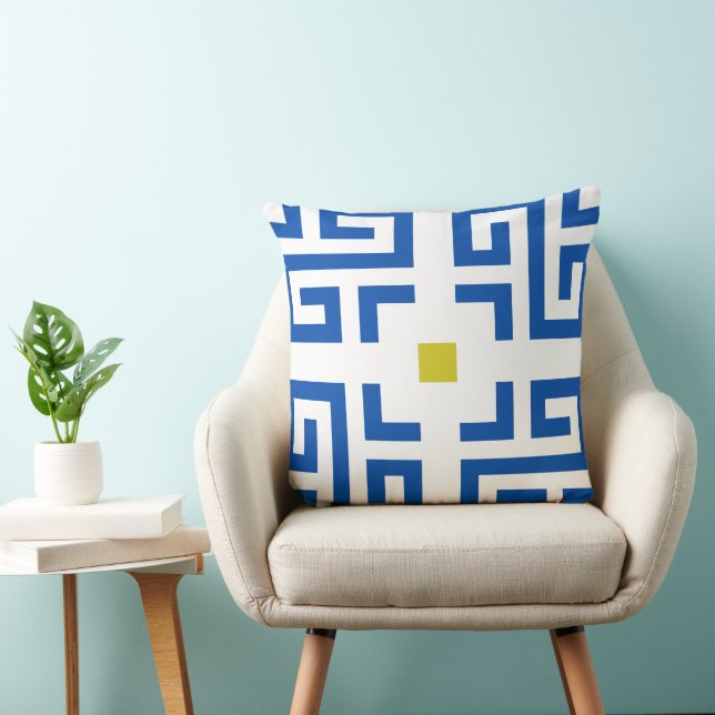 Modern Vintage Boho blue & yellow basic Pattern Cushion (Chair)