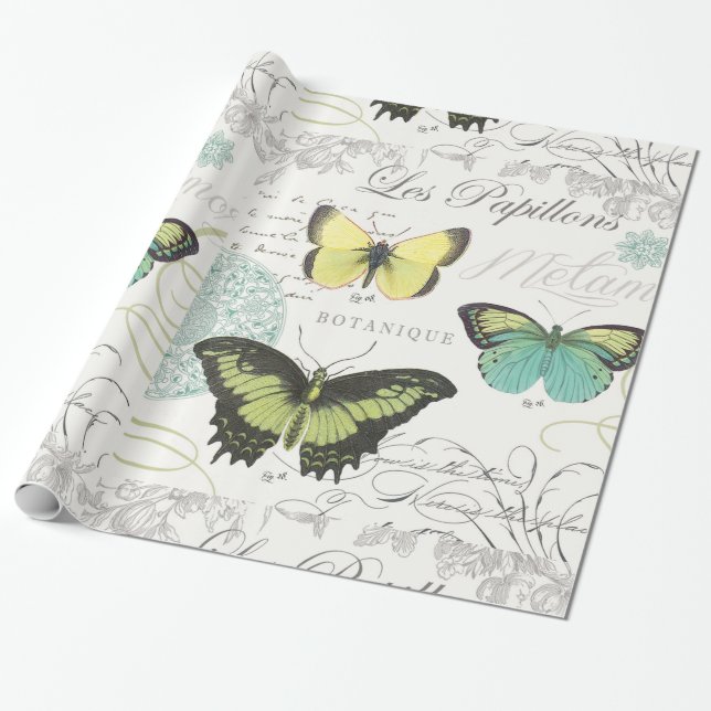 modern vintage botanical butterfiles wrapping paper (Unrolled)
