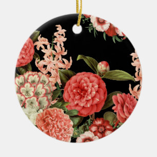 modern vintage botanical pink flowers ceramic tree decoration