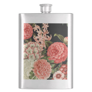 modern vintage botanical pink flowers hip flask