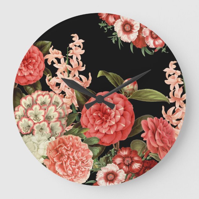 modern vintage botanical pink flowers large clock (Front)