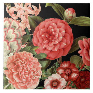 modern vintage botanical pink flowers tile