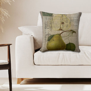 modern Vintage Botanical Print fruit pear Cushion