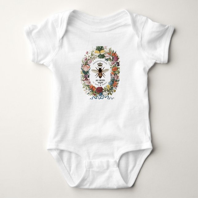 MODERN VINTAGE BOTANICAL QUEEN BEE BABY BODYSUIT (Front)