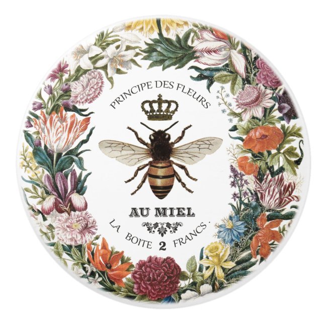 MODERN VINTAGE BOTANICAL QUEEN BEE CERAMIC KNOB (Front)