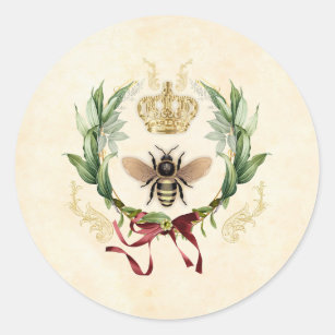 Modern Vintage Botanical Queen Bee Classic Round Sticker
