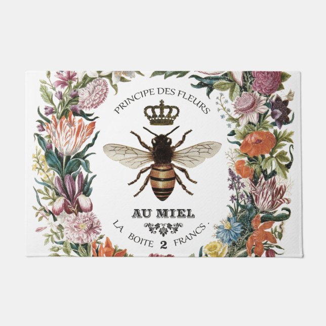 MODERN VINTAGE BOTANICAL QUEEN BEE DOORMAT (Front)
