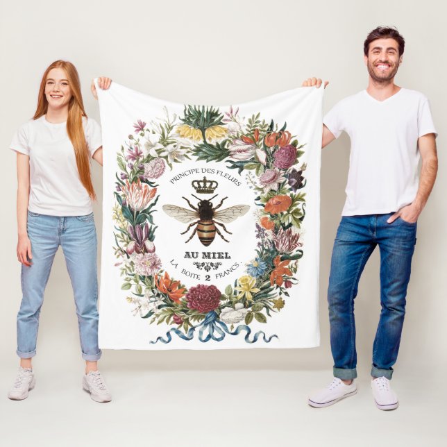 MODERN VINTAGE BOTANICAL QUEEN BEE FLEECE BLANKET (In Situ)