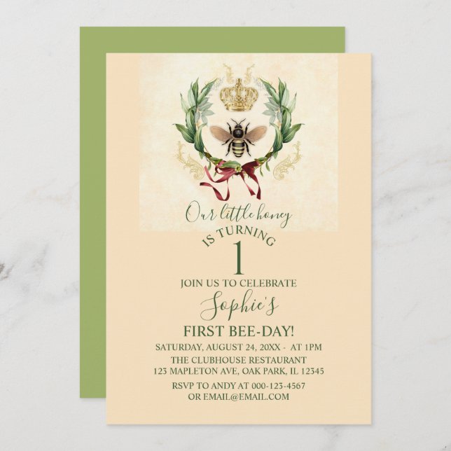Modern Vintage Botanical Queen Bee                 Invitation (Front/Back)