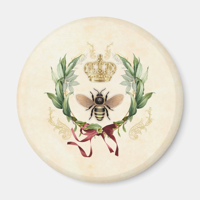 Modern Vintage Botanical Queen Bee Magnet (Front)