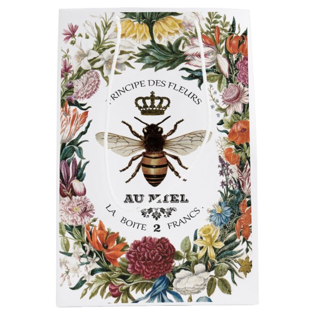 MODERN VINTAGE BOTANICAL QUEEN BEE MEDIUM GIFT BAG (Front)