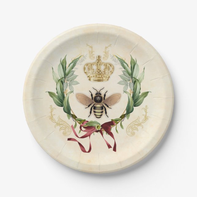 Modern Vintage Botanical Queen Bee Paper Plate (Front)