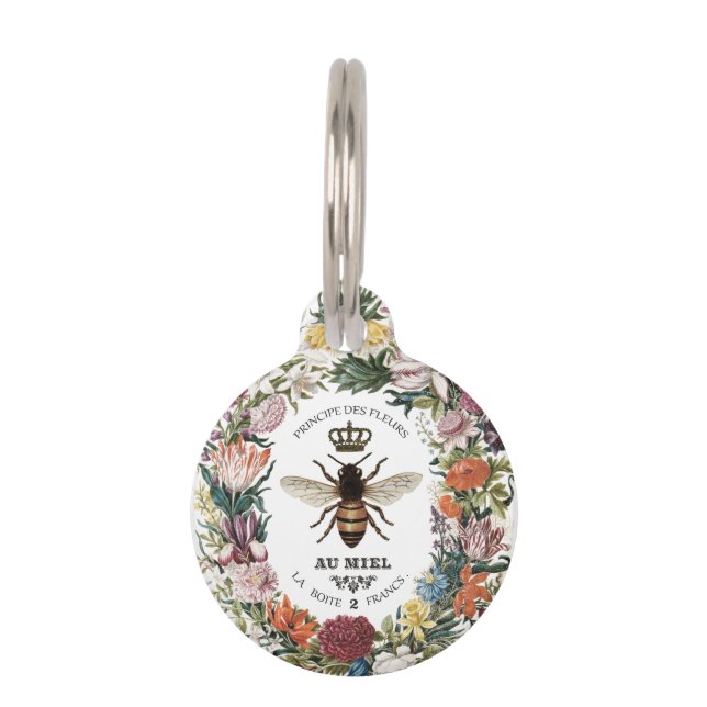 MODERN VINTAGE BOTANICAL QUEEN BEE PET TAG (Front)
