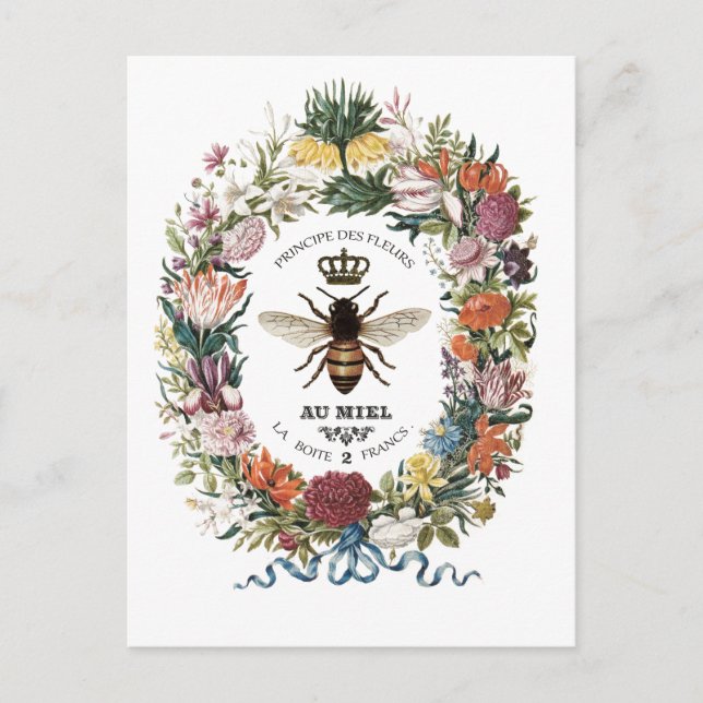 MODERN VINTAGE BOTANICAL QUEEN BEE POSTCARD (Front)