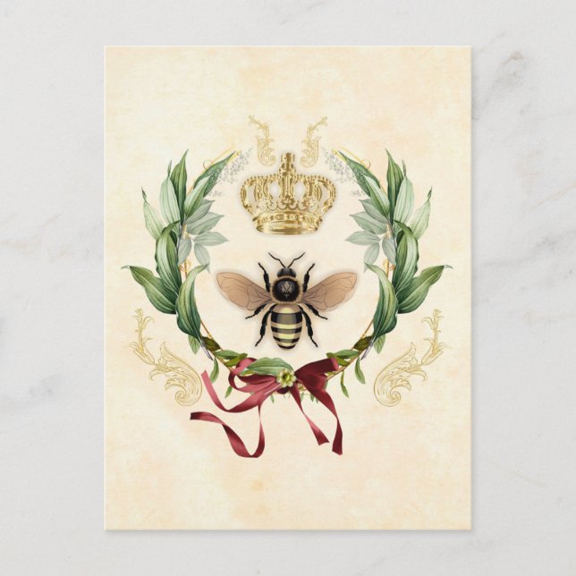 Modern Vintage Botanical Queen Bee Postcard (Front)