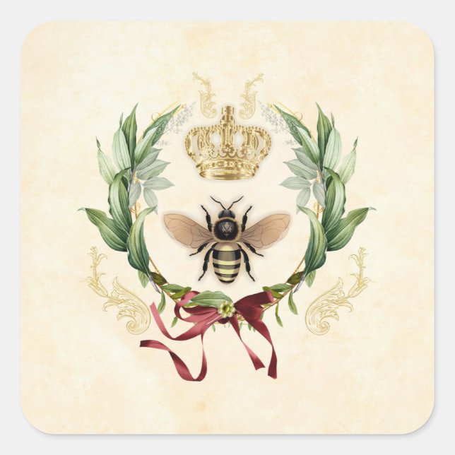 Modern Vintage Botanical Queen Bee Square Sticker (Front)