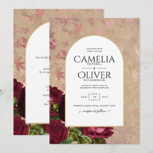 Modern Vintage Botanical Red Roses Wedding Invite