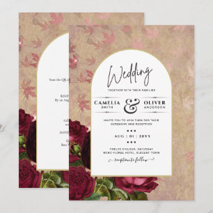 Modern Vintage Botanical Red Roses Wedding Invite