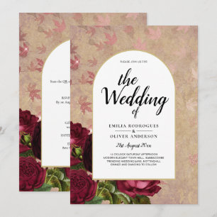 Modern Vintage Botanical Red Roses Wedding Invite