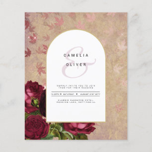 Modern Vintage Botanical Red Roses Wedding Invite Flyer