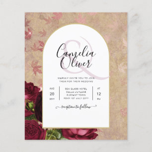 Modern Vintage Botanical Red Roses Wedding Invite Flyer