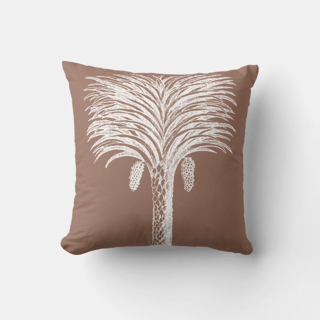Modern Vintage Brown White Palm Tree Cushion (Front)