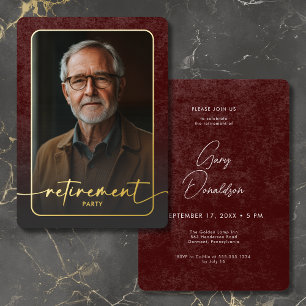 Modern Vintage Burgundy Photo Retirement Party