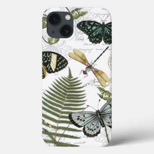 modern vintage butterflies and dragonflies iPhone 13 case