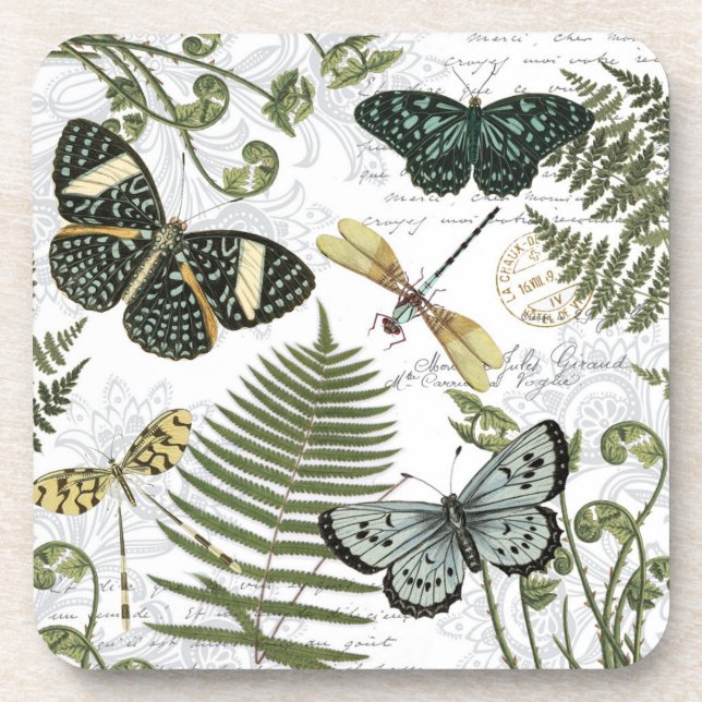 modern vintage butterflies and dragonflies coaster (Front)