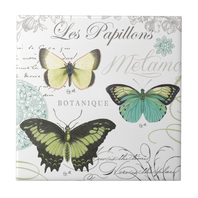 modern vintage butterflies tile (Front)