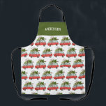 Modern vintage camper van Christmas tree family Apron<br><div class="desc">Get in the festive mood with this fun watercolor camper van and christmas tree design. A beautiful hand painted green tree, gives a traditional rustic feel, which is complimented by modern, trendy, bold script font. The text can be personalised with your family name to make it extra special. part of...</div>
