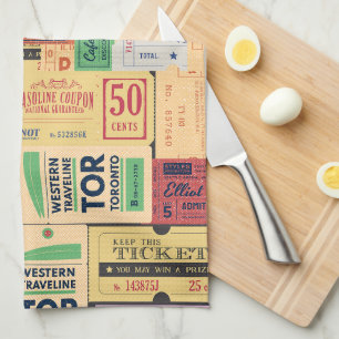 Modern vintage cenima tickets Classic retro Tea Towel