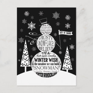 modern vintage chalkboard snowman typography art postcard