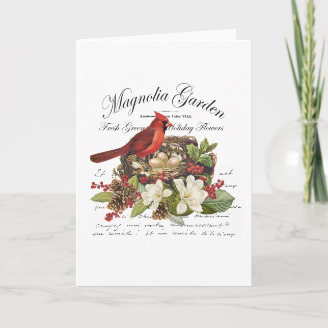 Modern Vintage Christmas Cardinal Card (Front)