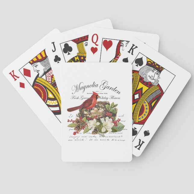 Modern Vintage Christmas Cardinal Playing Cards (Back)