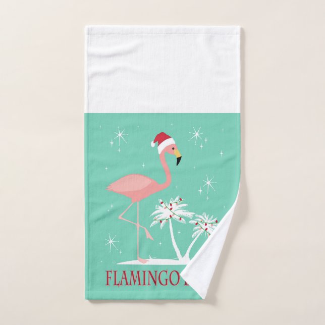 MODERN VINTAGE CHRISTMAS FLAMINGO HAND TOWEL (Hand Towel)
