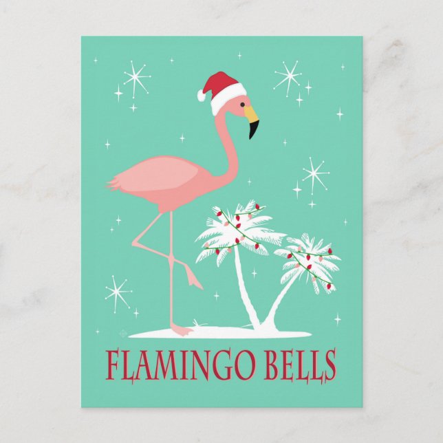 MODERN VINTAGE CHRISTMAS FLAMINGO POSTCARD (Front)