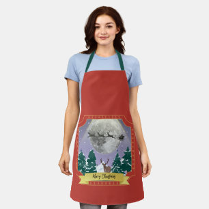 Modern Vintage Christmas Night with Santa Reindeer Apron