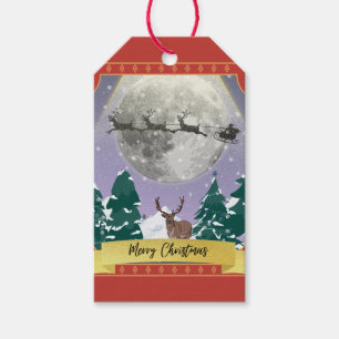 Modern Vintage Christmas Night with Santa Reindeer Gift Tags