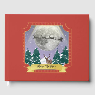 Modern Vintage Christmas Night with Santa Reindeer Guest Book