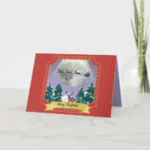 Modern Vintage Christmas Night with Santa Reindeer