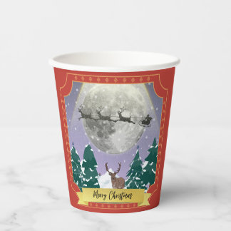 Modern Vintage Christmas Night with Santa Reindeer Paper Cups