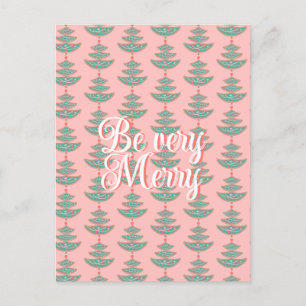 Modern vintage Christmas tree pattern on peach Postcard