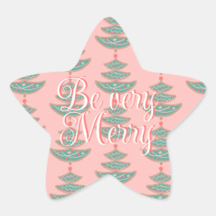 Modern vintage Christmas tree pattern on peach Star Sticker