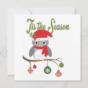 modern vintage christmas woodland owl holiday card